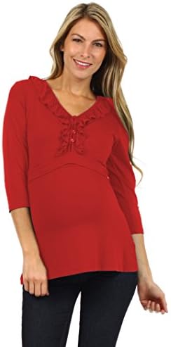 BellyMoms Tess Maternity and Nursing 3/4 Sleeves Top (Large, Red)