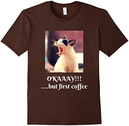 Men's Cute graphic first coffee, cat lover T Shirt 3XL Brown