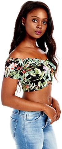 WOMENS PURE HYPE PRINTED CROSS OVER CROP TOP 112442A (SMALL, TROPICAL)