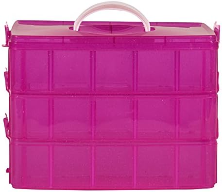 Stacking Pink Glitter Plastic Organizer Storage Case Compatible With Shopkins