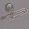 Confirmation Rosary - Descending Dove Centerpiece - 2mm Red Our Father Beads - White Hail Mary Beads - Length: 10" - Metal Rosary Case with Mitre and Staff Motif - IMPORTED FROM ITALY