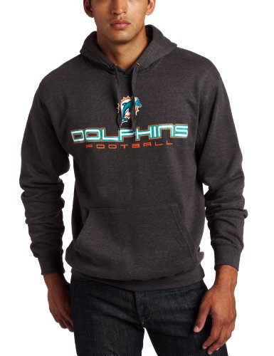 NFL Men's Miami Dolphins 1st and Goal IV Long Sleeve Hooded Fleece Pullover (Charcoal Heather, X-Large)
