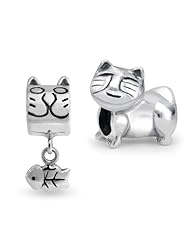 Bling Jewelry Sterling Silver Kitty Cat Charm Bead Pandora Compatible