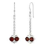 Round Cut Garnet Dangling Earrings Sterling Silver