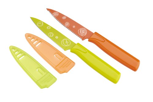 Kuhn Rikon Farmers Market Knife Colori 4-Inch Blade, Apple/Orange, Set of 2