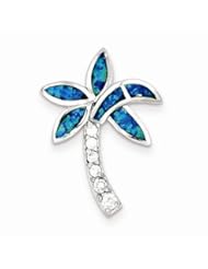 Jewelry: Sterling Silver CZ Blue Inlay Created Opal Palm Tree Pendant - Jewelry Brothers