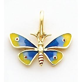 Multi-Color Enameled Butterfly Charm, 14K Yellow Gold by Precious Accents