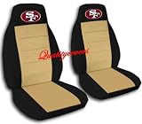 2 Black and tan "San Francisco" car seat covers for a 2002 Toyota Camry.