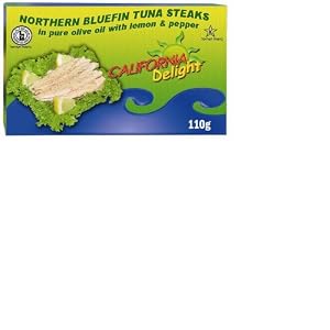 Northern Bluefin Tongol Tuna Steaks in Olive Oil with Lemon and Pepper by California Delight