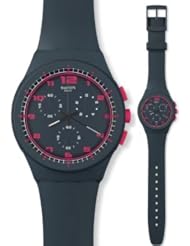 Swatch Originals A Touch of Fuschia Chronograph Charcoal Silicone Unisex Watch SUSA400