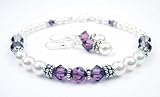 Amethyst Bracelets and Earring SETS: Swarovski Crystal Beaded Pearl Bracelets in Sterling Silver