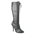5 Inch Sexy Knee High Boot Lace Up With Side Zip Black Leather
