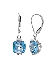 Sterling Silver Cushion Blue Topaz Dangle Leverback Earrings