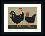 Double Roosters by Warren Kimble Country Kitchen Folk Wall Art Print Framed Décor