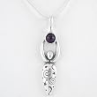 Celestial Lunar Goddess Pendant in Sterling Silver with Amethyst Gemstone Moon, Swirls and Stars on an 18" Snake Chain, #8690