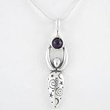Amethyst Lunar Goddess Pendant in Sterling Silver with Stars on 18 Snake Chain, #8690