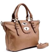 Passion Faux Leather Satchel Tote Handbag With Buckle Flap in Oak