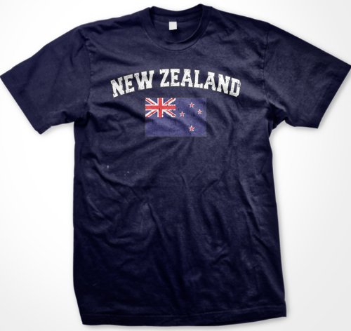 New Zealand Flag International Soccer T-shirt, New Zealander National Pride Mens Shirt, Large, Navy