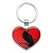 Crow on Branch Heart Love Metal Keychain Key Chain Ring