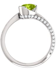 14K White Gold 7.00x5.00mm Oval Cut Peridot and Diamond Ring -- LIFETIME WARRANTY