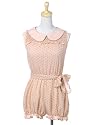 Anna-Kaci S/M Fit Light Pink Chiffon Heart Polka Dot Ruched Tie Romper Jumpsuit