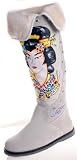 ED HARDY Snowblazer Womens Suede Fur Boots Geisha Rhinestones Kiss Of Death White