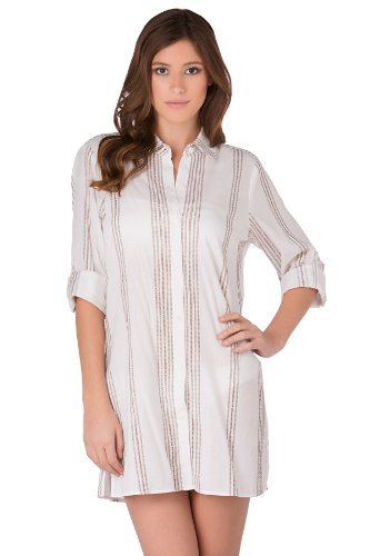 Tommy Bahama Marina Stripe Shirt Dress - White/Taupe - XS