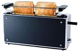 Langschlitz Tooaster mit Edelstahl-Gehäuse und schwarzer Glas-Verblendung, Toastautomat, abnehmbarer Brötchenaufsatz und Krümel-Schublade, NEU+OVP