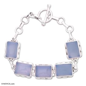 Chalcedony bracelet, 'Bit of the Sky' 0.6 W 7.5 L by Chalcedony Bracelets