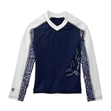 Coolibar UPF 50+ Kid's Wave Rider Rash Guard - Sun Protective (4T - Navy/White)
