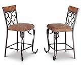 24" Counter Height Bar Stools Set of 2 Oak and Black Metal with Cushion Sea ....