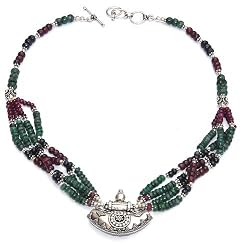 Girls Necklace Amulet Multi Gemstone Jewelry 18.5 inches (gnklc225)