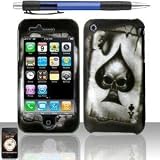 Skull Ace of Spade Premium Design Snap-on Protector Hard Cover Case for Apple iPhone 3G, 3GS 3G-S (AT&T) + Bonus 1 of New Rubber Grip Translucent Ball Point Pen