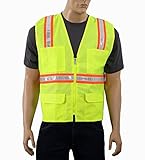 Safety Depot Customizable Two Tone Reflective Surveyor Safety Vest with Zipper and Pockets Hi-Vis Cu
