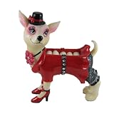 Chihuahua Figurine Ring Holder Organizer Red Blouse and Black Top Hat
