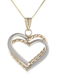 14k Two-Tone Gold Double Heart Pendant Necklace, 18"