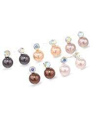 Simulated Pearl and Crystal Silver Tone Multiple Set 5-Piece Earrings