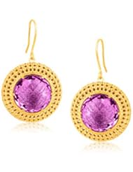 Italian Design 14K Yellow Gold Crochet Earrings with Round Amethyst
