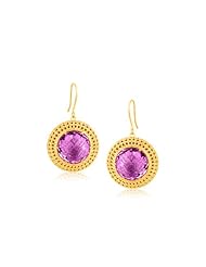 Italian Design 14K Yellow Gold Crochet Earrings with Round Amethyst