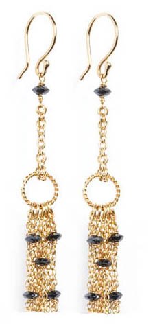 Earrings of 18k Gold tassels enhanced by Black Diamonds