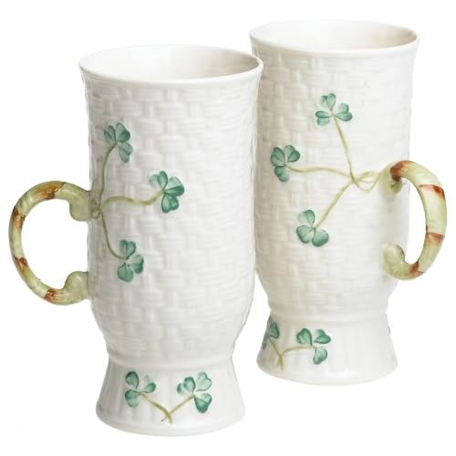 Belleek Irish Coffee Mugs, Pair Coffee Cups & Mugs