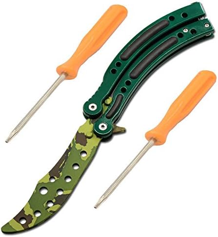 Butterfly Training Knife,Stomg Stainless Steel Green Blunt Practice Dull Pocket Folding Knives Trainer Tool