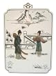 Rectangular Wooden White Lacquer Oriental Wall Hanging with Soapstone Lady Figures