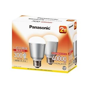 【クリックでお店のこの商品のページへ】Panasonic LED電球(E26・全光束300lm・電球20W形相当・消費電力4.3W・2個入り・電球色相当) LDA4LH2T