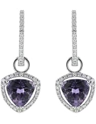 14K White Gold 3.56ct Rd Diamond & Trillion Amethyst Mini-Dangle Earrings