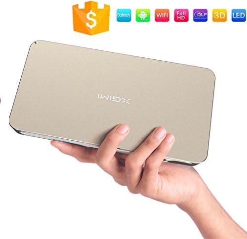 2016 Updated XGIMI Mini Portable LED DLP Projector with 13600mAH Bulit-in LG Battery, 1000LM 1280x720P Andriod 4.4 WIFI Bluetooth Smart HDMI 3D Projector, 30,000 Hour LED Life, Media Player (Gold)