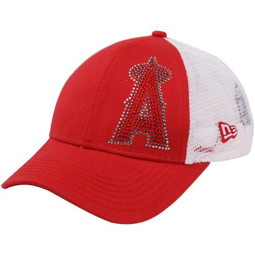 New Era Los Angeles Angels of Anaheim Youth Girls Jr. Jersey Shimmer Mesh Back Adjustable Hat - Red-White