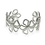Eve's Addiction Sterling Silver Flower Cuff Bracelet