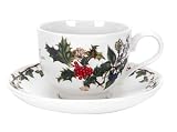 Portmeirion Holly and Ivy Teacup and Saucer, Traditional Shape