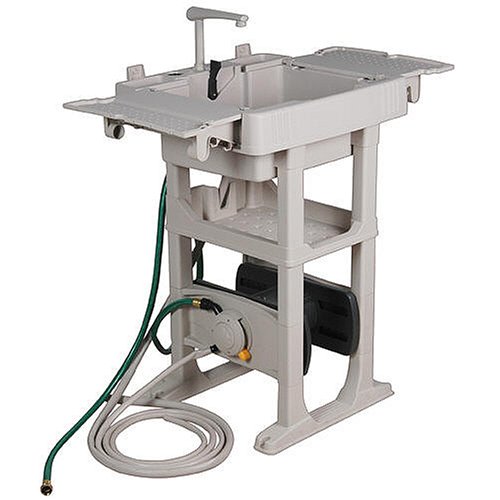 No Crank Outdoor Sink Station with Water Powered Retractable Garden Hose Reel #SK241501